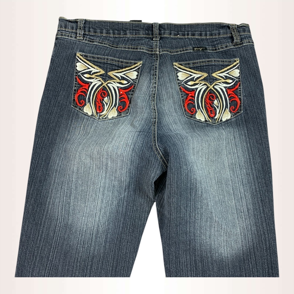 Paco Jeans Womens‎ 33x31 Blue Bootcut Stretch Embroidered Wings Western Y2K - Picture 9 of 15